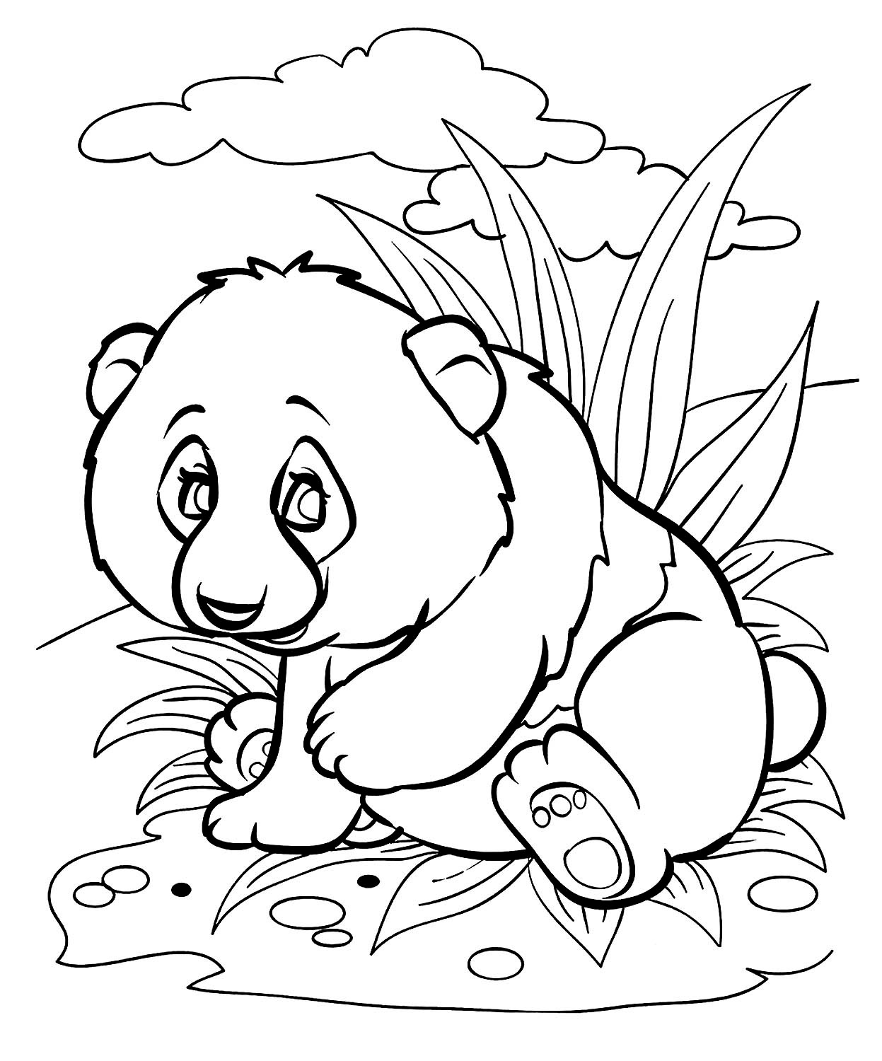 Раскраски с пандами. на некоторых картинках панда ест бамбук