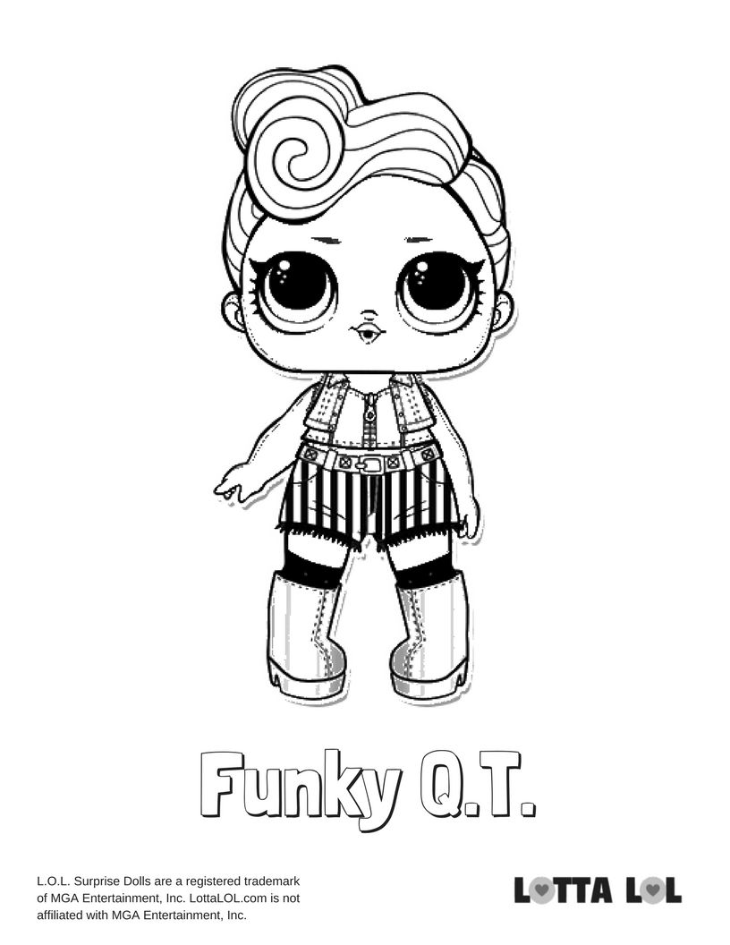 Раскраски для девочек с куклой лол Funky Q.T, раскраски куклы лол распечатать.