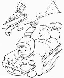 Зима Мальчик едет с горы на санках