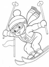 Лыжи Лыжный спорт. Лыжники едут с горы. Раскраски. 