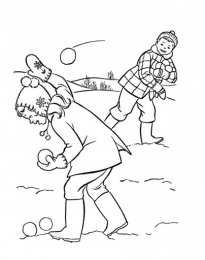 Зима Мальчик и девочка обкидываются снежками