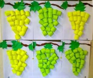 Объемные аппликации Аппликация из полосок цветной бумаги. Гроздь винограда