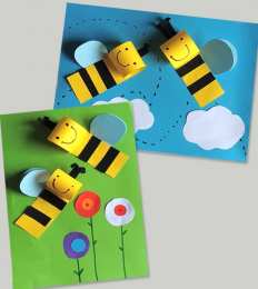 Весенние поделки Объемная аппликация из цветной бумаги. Пчела