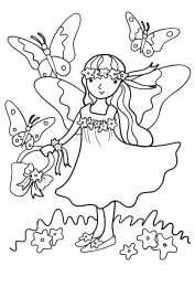 Лето Маленькая девочка играет с бабочками