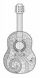 Гитара Раскраски со струнными музыкальными инструментами. Гитара