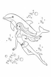 Барби Барби с дельфином плавает в океане