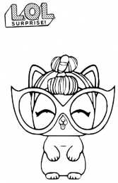 Куклы LOL pets 1 серия Раскраски куклы лол и питомцы It Kitty, сидящий котенок в очках.