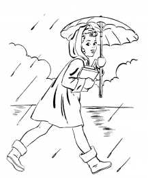 Осень Девочка с зонтом идет под дождем