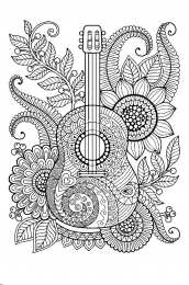 Гитара Раскраски со струнными музыкальными инструментами. Гитара
