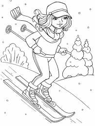 Лыжи Лыжный спорт. Лыжники едут с горы. Раскраски. 