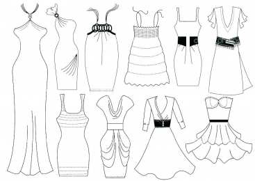 Платья Раскраски платьев для раскрашивания и вырезания скачать бесплатно.