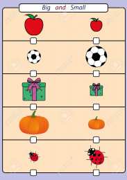 Большой маленький Задания для подготовке к школе на определение размера предмета. 